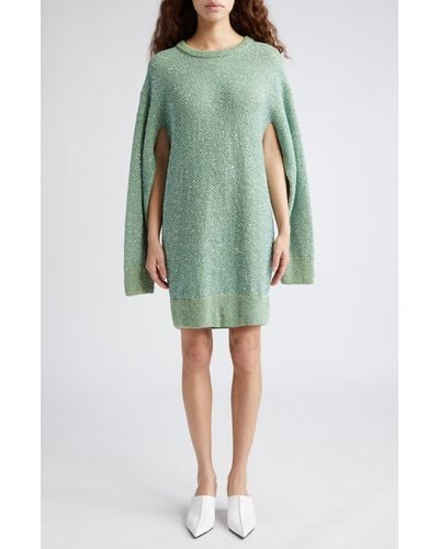 Stella McCartney Sequin Seed Stitch Cape Long Sleeve Sweater Dress - Green