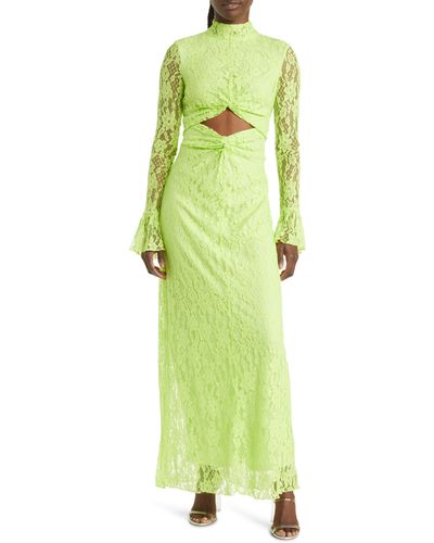Something New Natalie Cutout Long Sleeve Lace Maxi Dress - Green