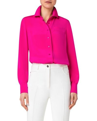 Akris Silk Crepe Tunic Blouse - Pink