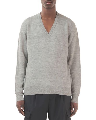 Barena Vignal Linen & Cotton V-neck Sweater - Gray