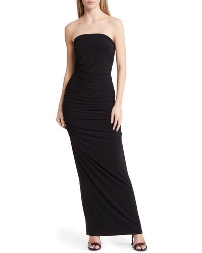 Open Edit Ruched Strapless Maxi Dress - Black