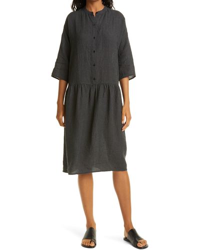 Eileen Fisher Drop Waist Organic Linen Dress - Black