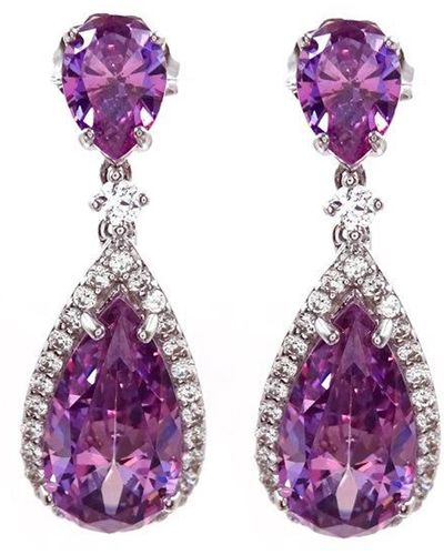 Savvy Cie Jewels Gemstone Double Drop Earrings - Purple