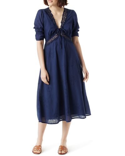 Sam Edelman Dasie Lace Detail Cotton Midi Dress - Blue