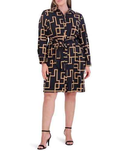 Foxcroft Rocca Maze Print Long Sleeve Shirtdress - Black