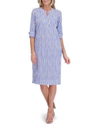 Foxcroft Vena Stripe Crinkle Shift Dress - Blue