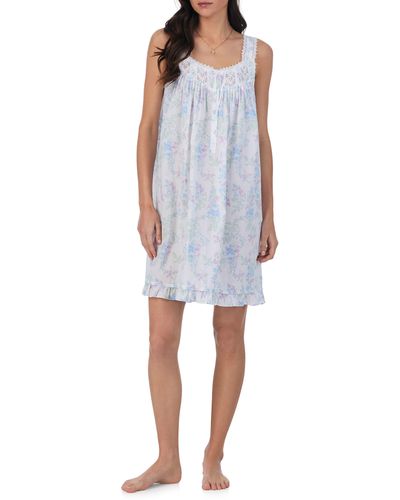 Eileen West Or Floral Sleeveless Short Cotton Lawn Nightgown At Nordstrom - Blue