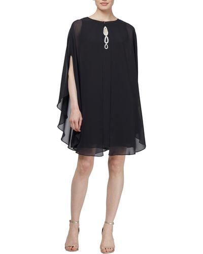 Sl Fashions Embellished Chiffon Cocktail Dress With Capelet - Black