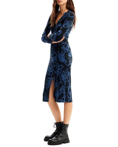 Desigual Floral Knit Midi Dress - Blue