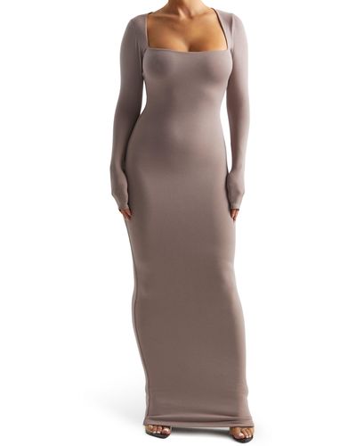 Naked Wardrobe Long Sleeve Square Neck Dress - Brown