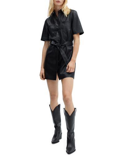 Mango Belted Faux Leather Mini Shirtdress - Black
