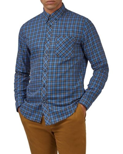 Ben Sherman Plaid Cotton Button-down Shirt - Blue
