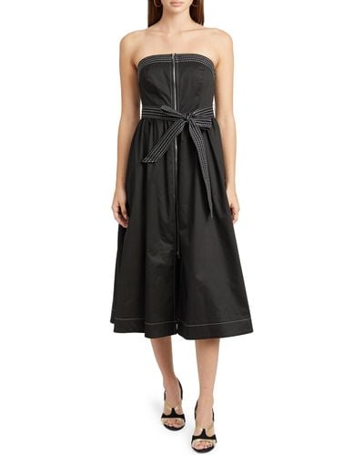 En Saison Rhea Topstitch Detail Strapless Cotton Midi Dress - Black