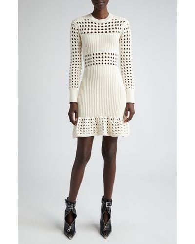 Alexander McQueen Long Sleeve 3d Mesh Mini Sweater Dress - White