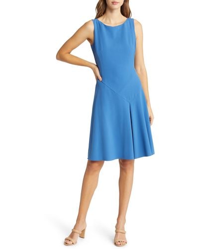 Tahari Inverted Pleat A-line Sleeveless Dress - Blue