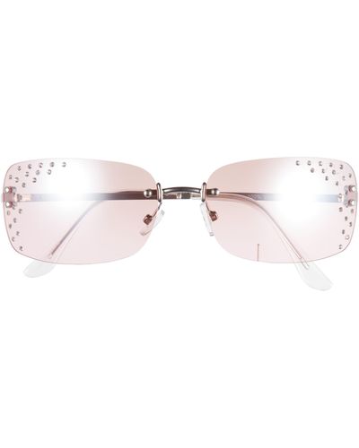 BP. Crystal Embellished 62mm Rimless Mirrored Rectangular Sunglasses - Pink