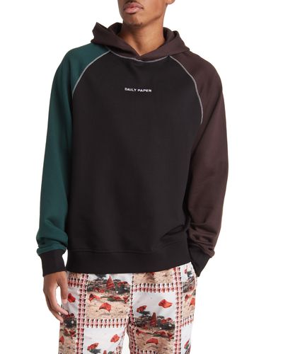 Daily Paper Ridha Colorblock Cotton Hoodie - Black