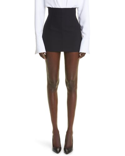 LAQUAN SMITH High Waist Corset Detail Virgin Wool Miniskirt - Black