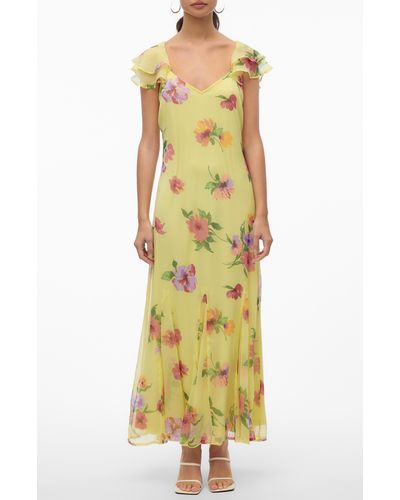 Vero Moda Smilla Floral Print Ruffle Dress - Yellow