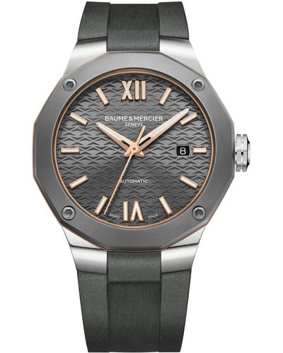 Baume & Mercier Riviera 10660 Automatic Rubber Strap Watch - Gray