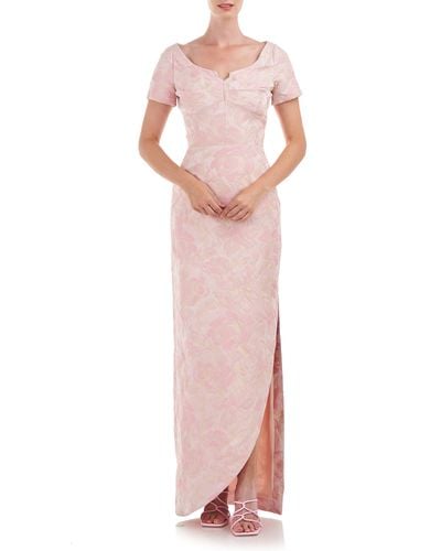 Kay Unger Deirdre Floral Jacquard Column Gown - Pink