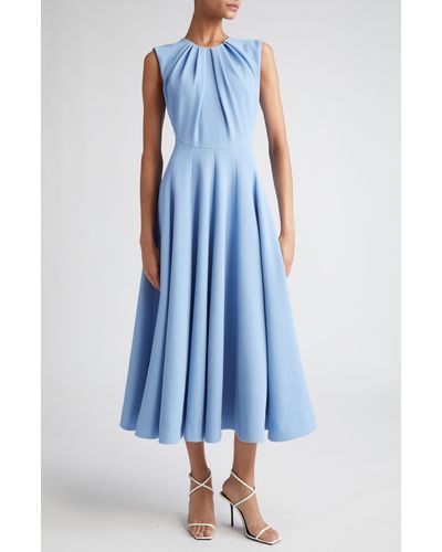Emilia Wickstead Marlen Pleated Double Crepe A-line Dress - Blue