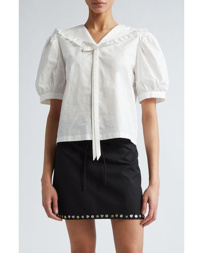Sandy Liang Florent Puff Sleeve Cotton Poplin Button-up Shirt - White