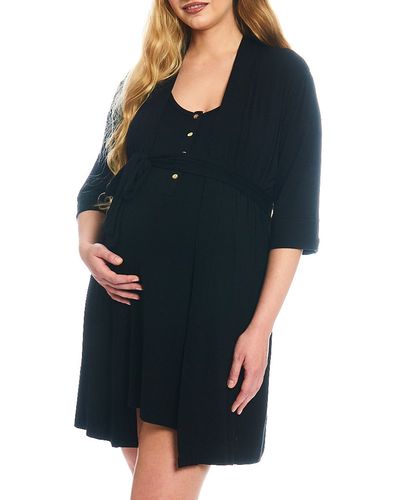 Everly Grey Elia Maternity/nursing Robe & Nightgown Set - Blue