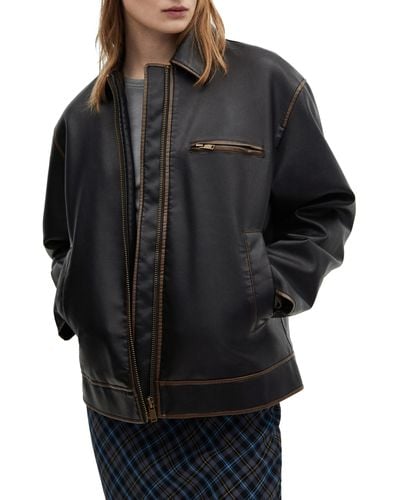 Mango Napoli Faux Leather Jacket - Black