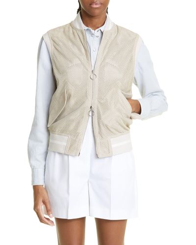 Eleventy Perforated Suede Bomber Vest - White