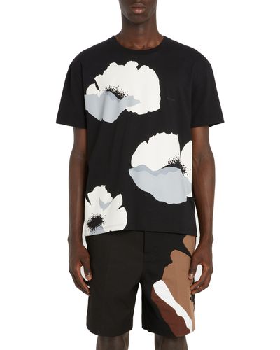 Valentino Flower Portrait Cotton Graphic T-shirt - Black