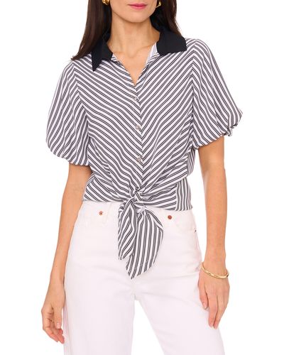 Vince Camuto Tie Front Puff Sleeve Shirt - Gray