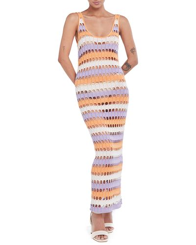 CAPITTANA Sara Stripe Open Stitch Sheer Cover-up Dress - Multicolor