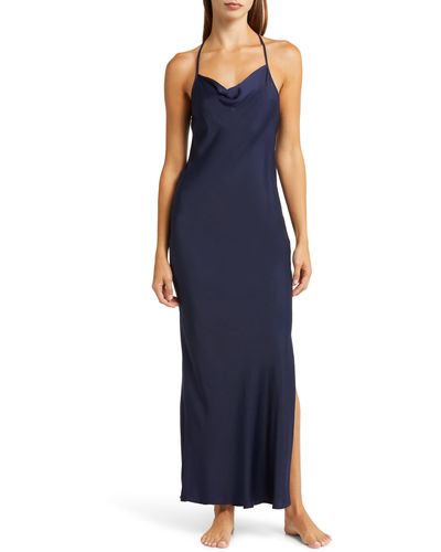 Open Edit Cowl Back Satin Nightgown - Blue