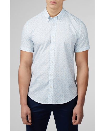 Ben Sherman Optic Geo Print Short Sleeve Button-down Shirt - White