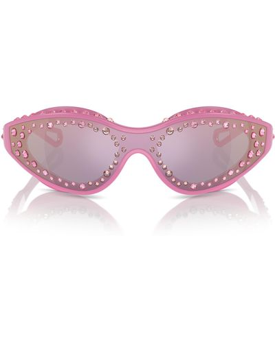 Swarovski 42mm Wraparound Sunglasses With Strap - Pink