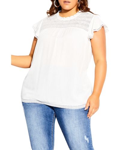 City Chic In Detail Lace Inset Blouse - White