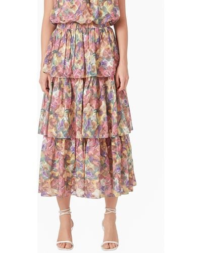 Endless Rose Floral Tiered Maxi Skirt - Pink