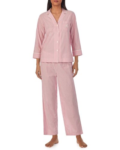 Lauren by Ralph Lauren Stripe Cotton Blend Crop Pajamas - Pink