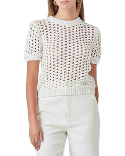Endless Rose Sequin Open Stitch Sweater - White