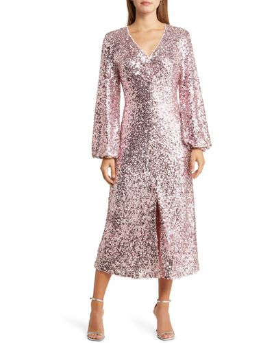 MELLODAY Long Sleeve Sequin Midi Dress - Pink