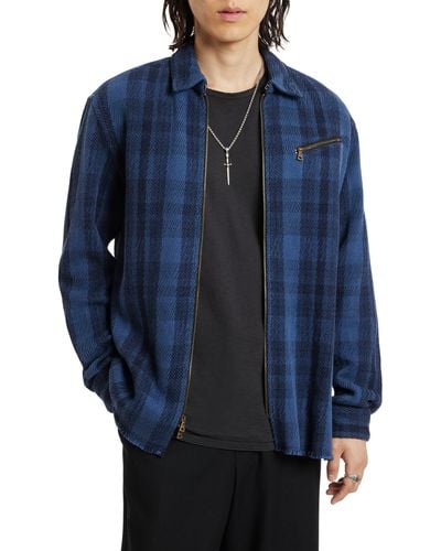 John Varvatos Robbins Plaid Zip-up Shirt Jacket - Blue