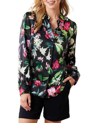 Tommy Bahama Floral Silk Button-up Shirt - Black