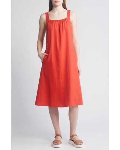 Eileen Fisher Organic Linen Cami Midi Dress - Red