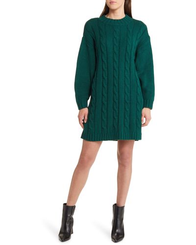 Lost + Wander Lost + Wander Staycation Cable Stitch Long Sleeve Sweater Dress - Green
