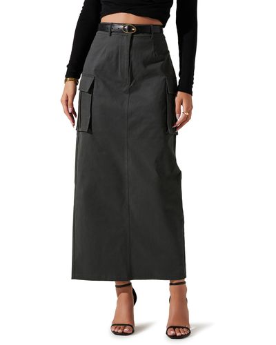 Astr High Waist Cargo Maxi Skirt - Black