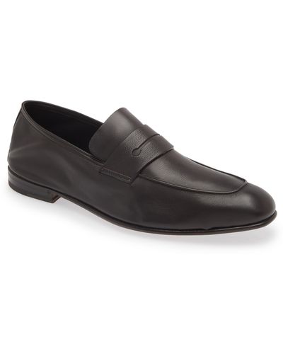 Zegna L'asola Leather Penny Loafer - Gray