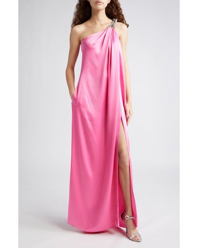 Stella McCartney Falabella Crystal Chain Strap One-shoulder Satin Gown - Pink