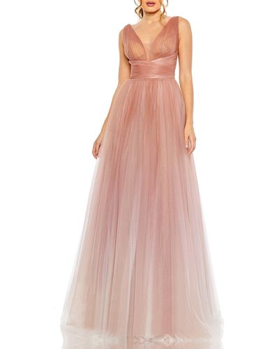 Mac Duggal Glitter Ombré Tulle A-line Gown - Pink