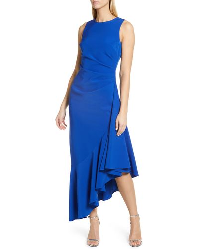 Eliza J Asymmetric Ruffle Hem Cocktail Dress - Blue